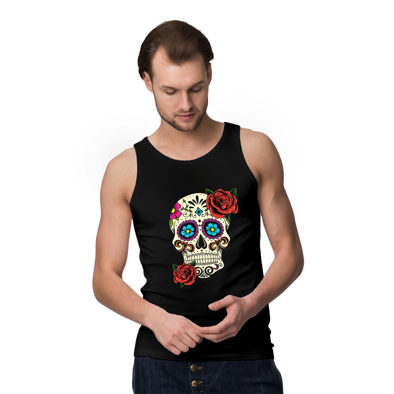 Dia De Los Muertos Floral Sugar Skull Tshirts For Women Girl Tank Tops