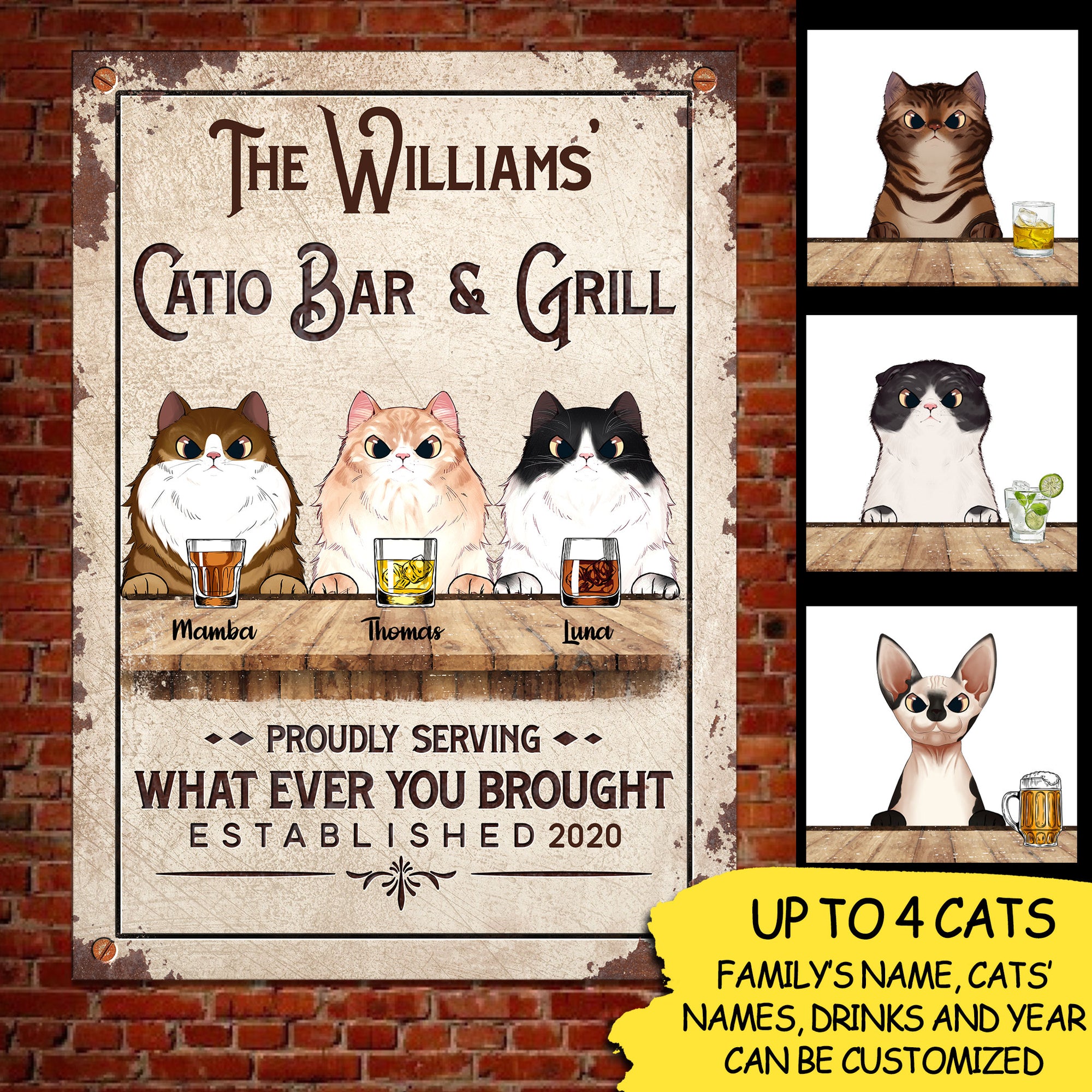 Catio Bar & Grill - Funny Personalized Cat Metal Sign