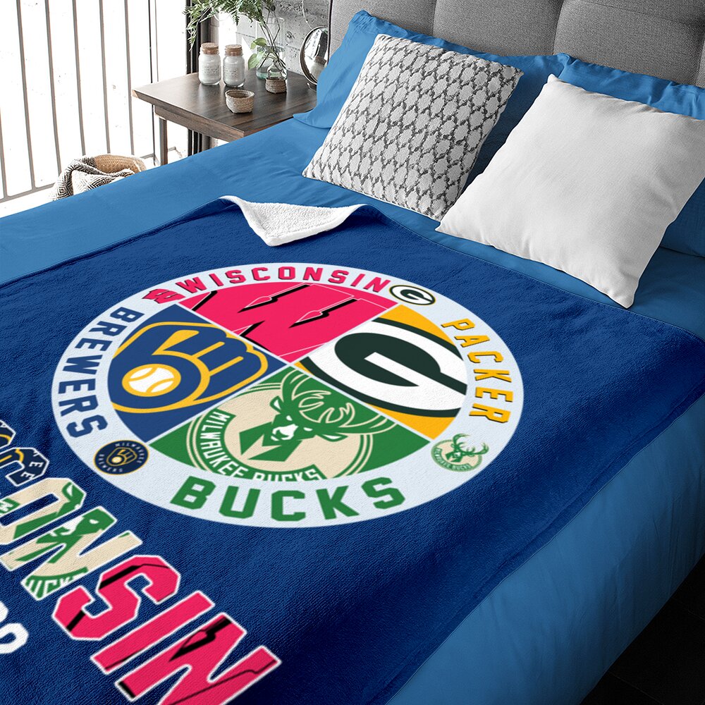 Wisconsin and Packers and Brewers and Bucks Wisconsin Sport 1948 2022  Baby Blankets