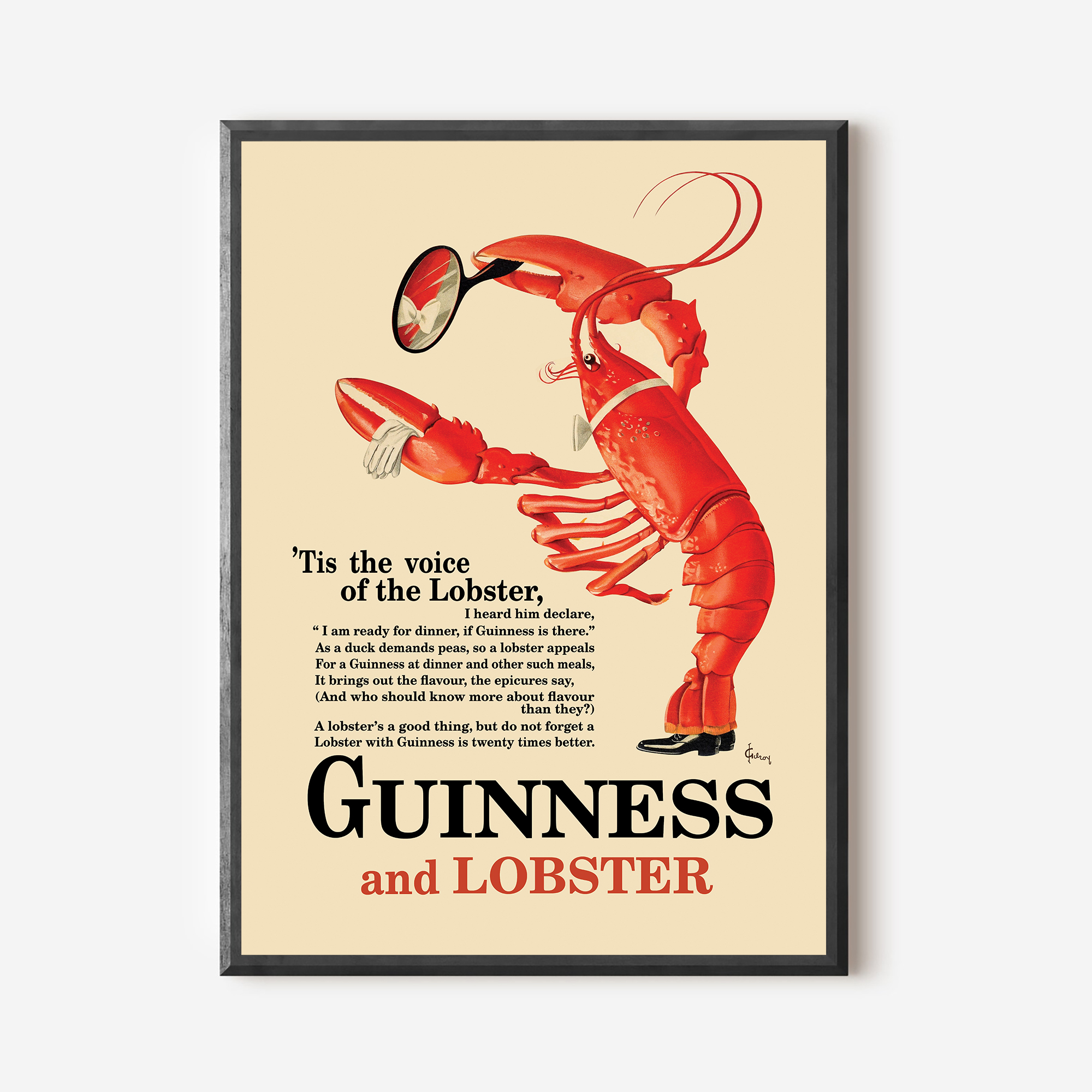 Guinness and Lobster Vintage Retro Poster