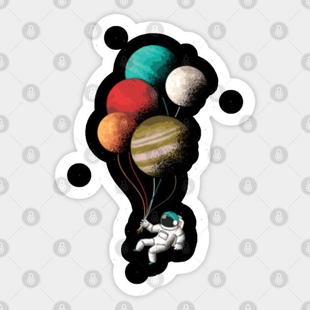 Astronaut Holding Planet Balloons - Astronaut - Sticker